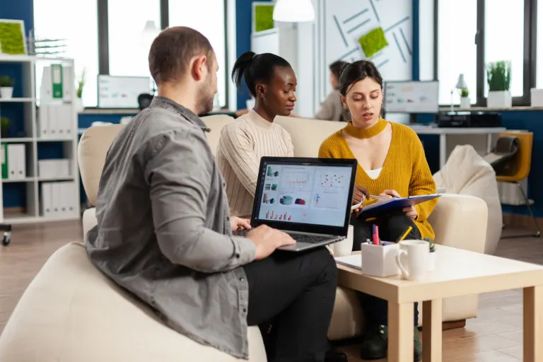 Modern managed office with flexible workstations, private meeting rooms and collaborative spaces designed for a growing team